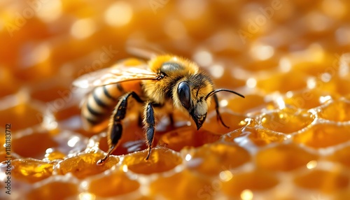 Honeybee on Honeycomb: A Close-Up of Nature's Sweetness