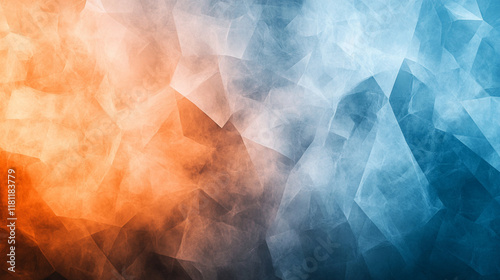 A blue and orange background with a lot of white and gray shapes