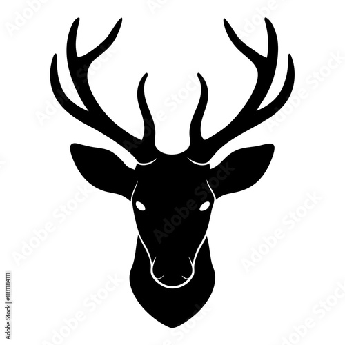 deer head black silhouette vector, Simple silhouette Design vector icon with white background.