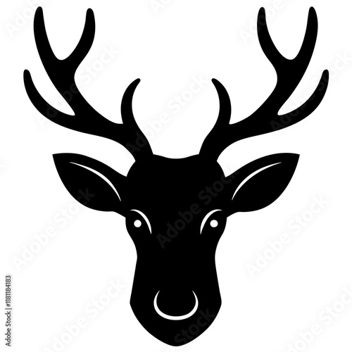 deer head black silhouette vector, Simple silhouette Design vector icon with white background.