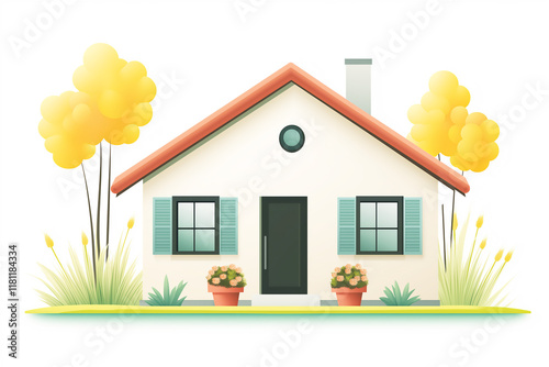 A cozy suburban house with a red roof, surrounded by trees and autumn foliage, portraying warmth and seasonal charm, perfect for family living concepts.