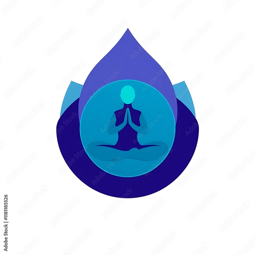 Tranquil Meditation Logo: A serene and symbolic logo design featuring a person in a meditative pose within a calming blue and purple water drop, representing inner peace and spiritual enlightenment. Tranquil Meditation Logo: A serene and symbolic logo design featuring a person in a meditative pose within a calming blue and purple water drop, representing inner peace and spiritual enlightenment.