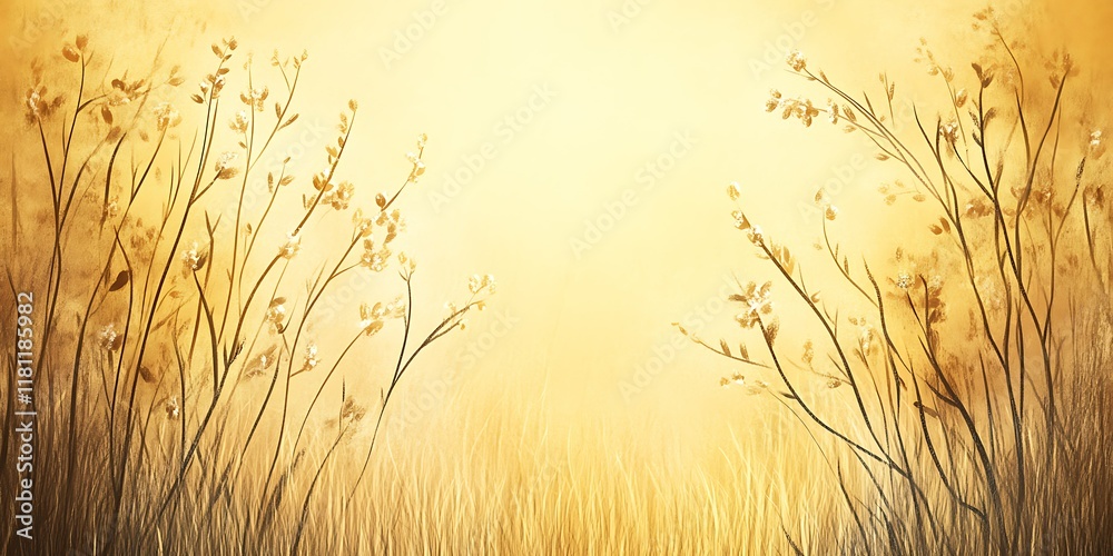 Obraz premium Golden hour field, tall grass, sunset, nature background, design.