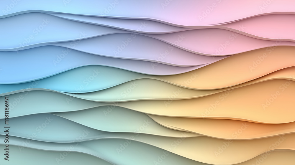 Fototapeta premium Soft gradients blend in waves of pastel colors, creating serene atmosphere