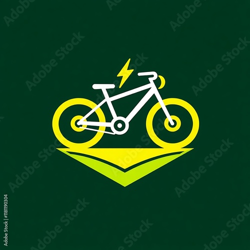 Electric Bike Logo: A minimalist and modern logo featuring a stylized electric bike with a lightning bolt, symbolizing speed, power, and sustainability. photo