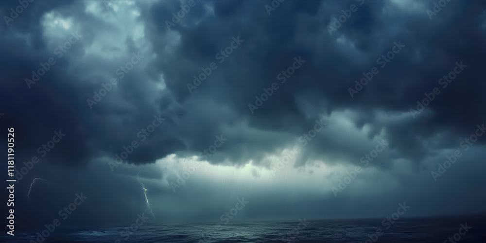 Dramatic stormy seascape with lightning and dark clouds Dramatic stormy seascape with lightning and dark clouds