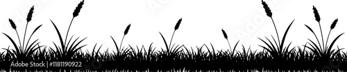 Vector silhouette of meadow on white background. Symbol of nature with grass. Transparent background PNG cutout.