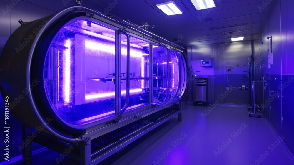 Fototapeta premium Advanced sterilization chamber with glowing plasma-based cleaning systems