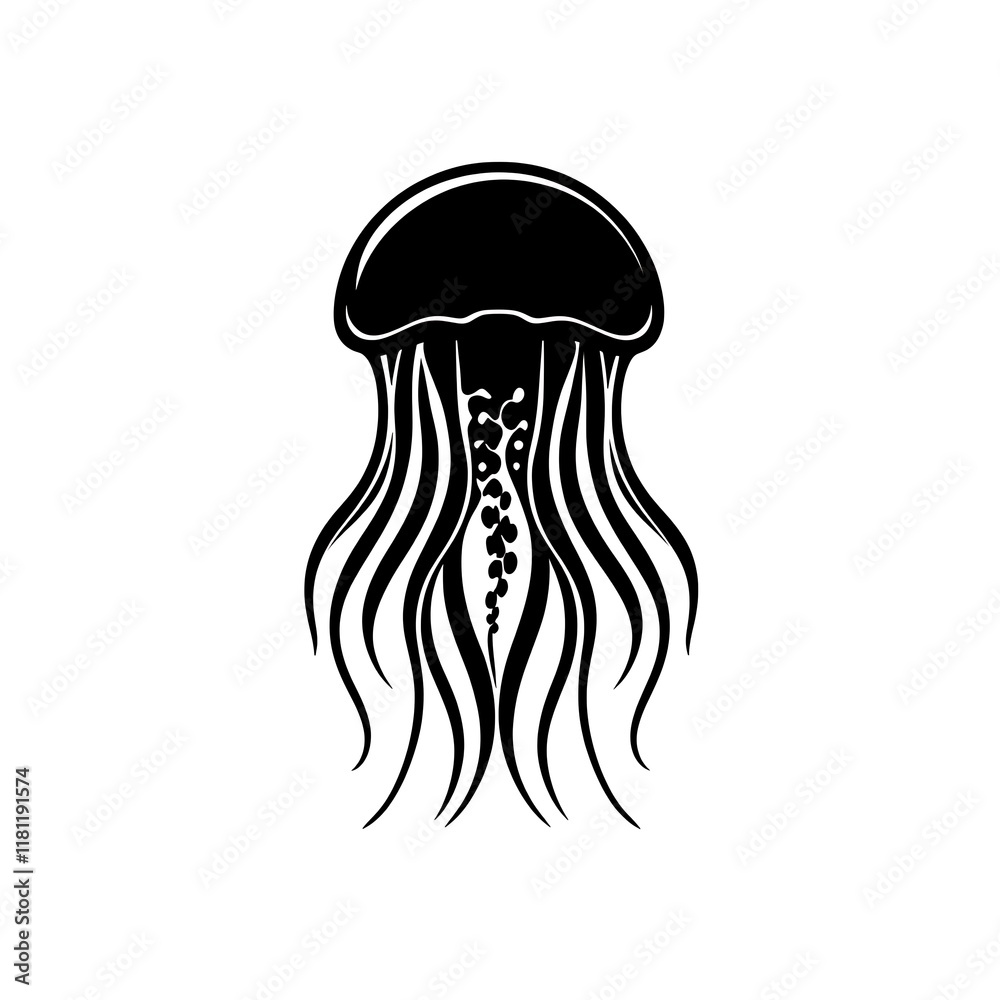 Black and white silhouette of a jellyfish. Black and white silhouette of a jellyfish.