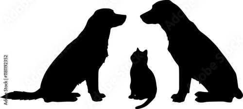 Vector silhouette of couple of dog and cat on white background Transparent PNG cutout.
