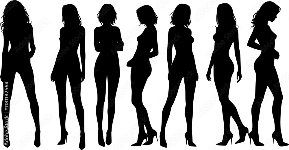 Vector set of silhouette of a woman. Transparent background PNG cutout. Vector set of silhouette of a woman. Transparent background PNG cutout.