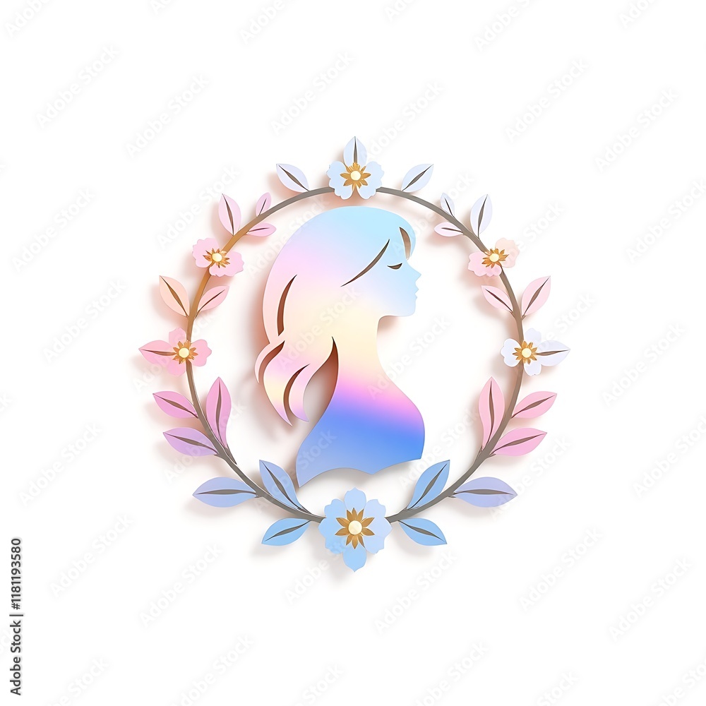 Obraz premium Feminine Elegance: A delicate silhouette of a woman adorned with a vibrant floral wreath, symbolizing grace, beauty, and femininity. 
