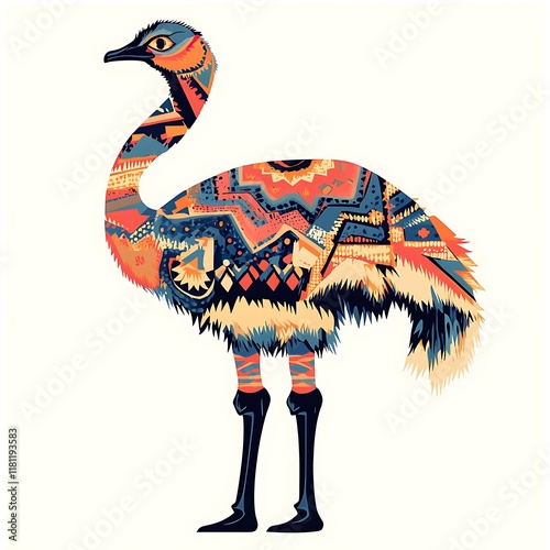 Colorful patterned ostrich illustration. photo