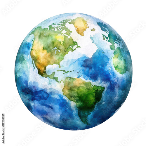 watercolor earth globe illustration on white background photo