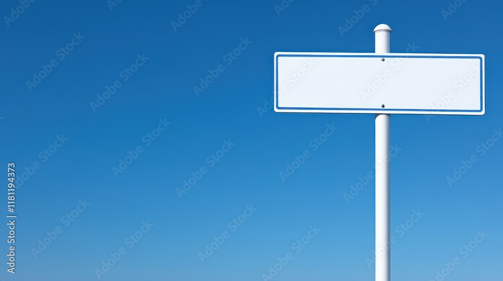 Blank White Sign Against Clear Blue Sky Simple and Minimalist Design Blank White Sign Against Clear Blue Sky Simple and Minimalist Design