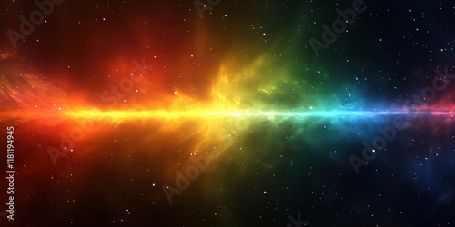 Vibrant cosmic nebula with rainbow spectrum in space