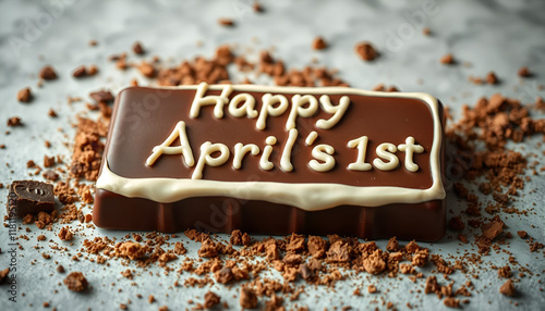 Chocolate Bar Falling on Chocolate Pieces - April Fools Day photo