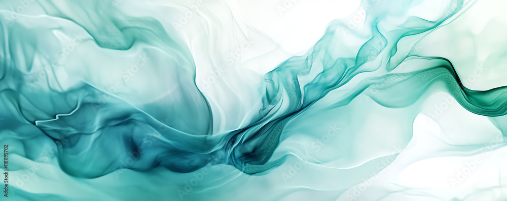 Obraz premium An abstract composition of flowing lines and shapes in soothing shades of teal and aqua, perfect for creative design projects.