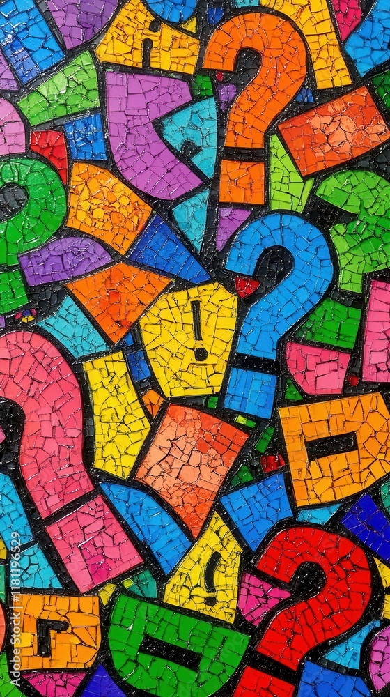 Vibrant Mosaic Art: A Kaleidoscope of Questions and Exclamations Vibrant Mosaic Art: A Kaleidoscope of Questions and Exclamations