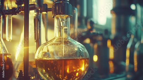 Golden Liquid in Lab Glassware
