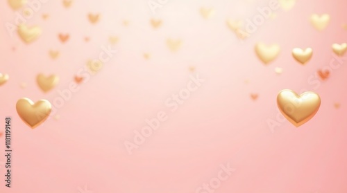 Golden Hearts Floating on Pink Background: A Romantic 3D Render for Valentine's Day