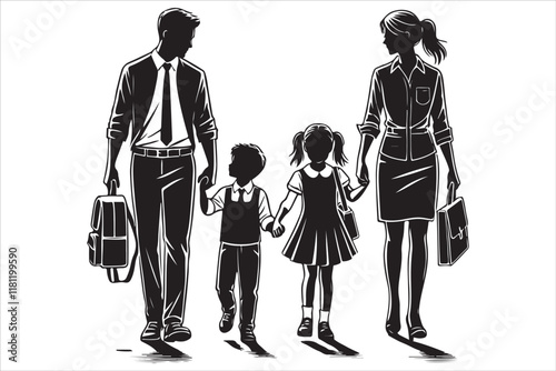 Mother and Children Silhouettes