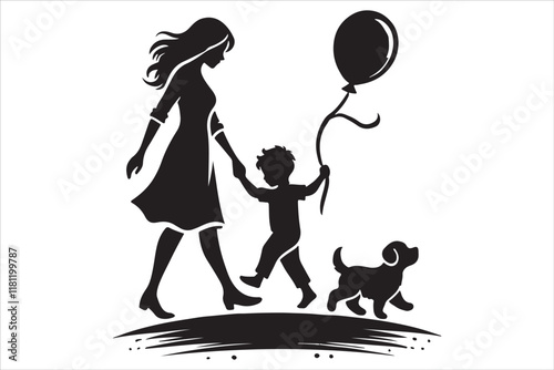 Mother and Children Silhouettes