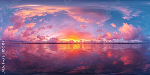 HDRI serene sunset reflection over tranquil waters