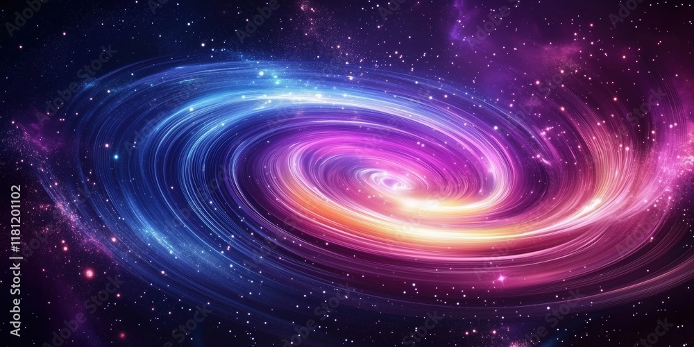 Vibrant swirling galaxy with colorful cosmic elements