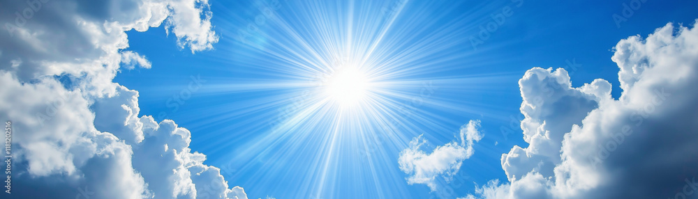 panoramic view above the sky with sun shining from above the clouds in the sky as a motivation concept panoramic view above the sky with sun shining from above the clouds in the sky as a motivation concept