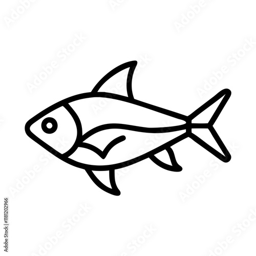 rummy nose tetra fish icon, fish line art, fish vector - simple black line art icon of rummy nose tetra fish perfect for logos, and fruits-themed designs.