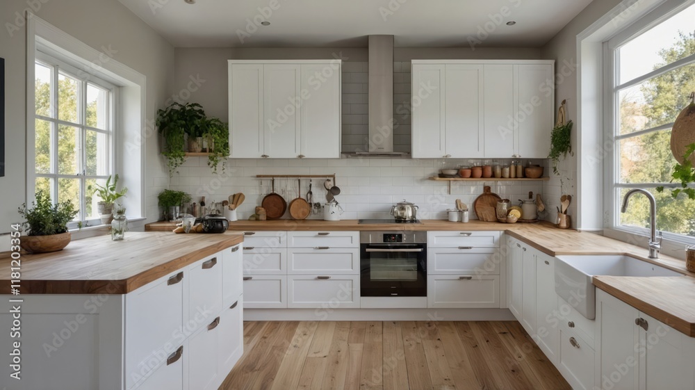 Fototapeta premium bright scandinavian style kitchen with white