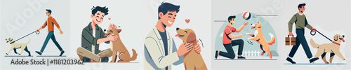 Vector image of a man and his beloved dog
