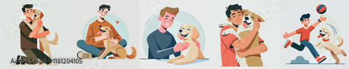 Vector image of a man and his beloved dog