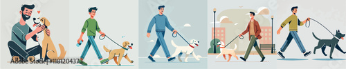 Vector image of a man and his beloved dog