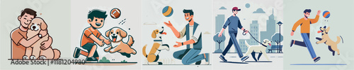 Vector image of a man and his beloved dog