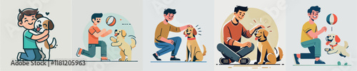 Vector image of a man and his beloved dog