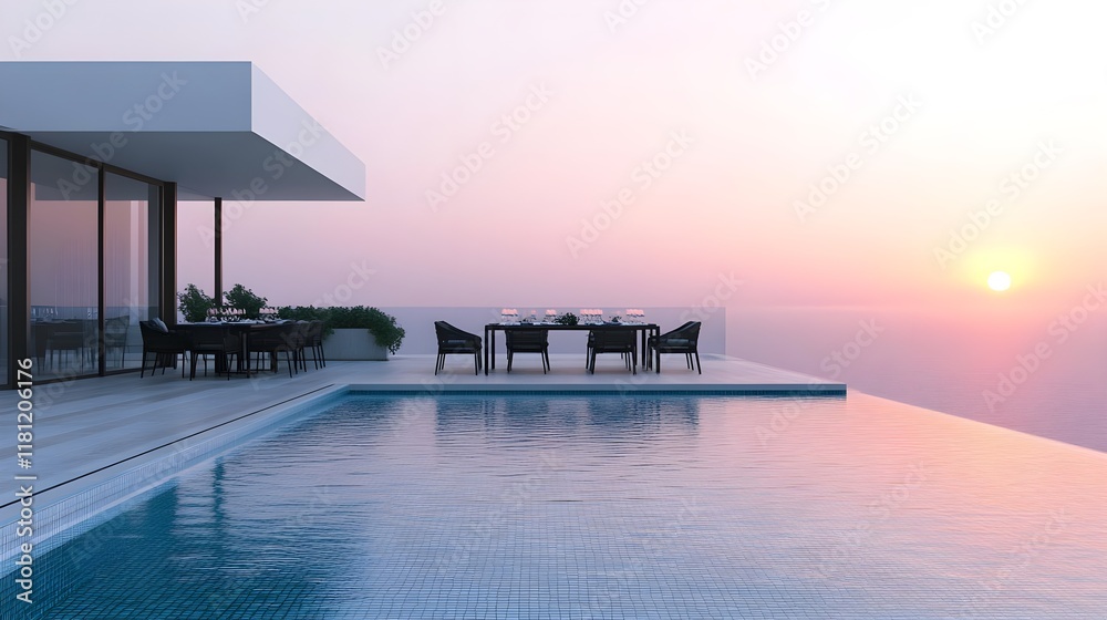 Fototapeta premium luxury sunset poolside villa design - minimalist design