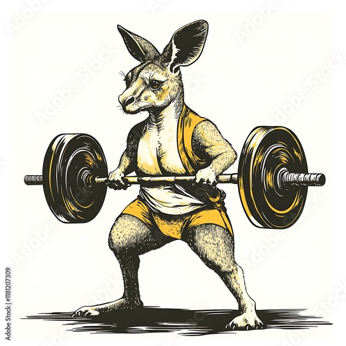 A kangaroo lifting weights in athletic attire. photo