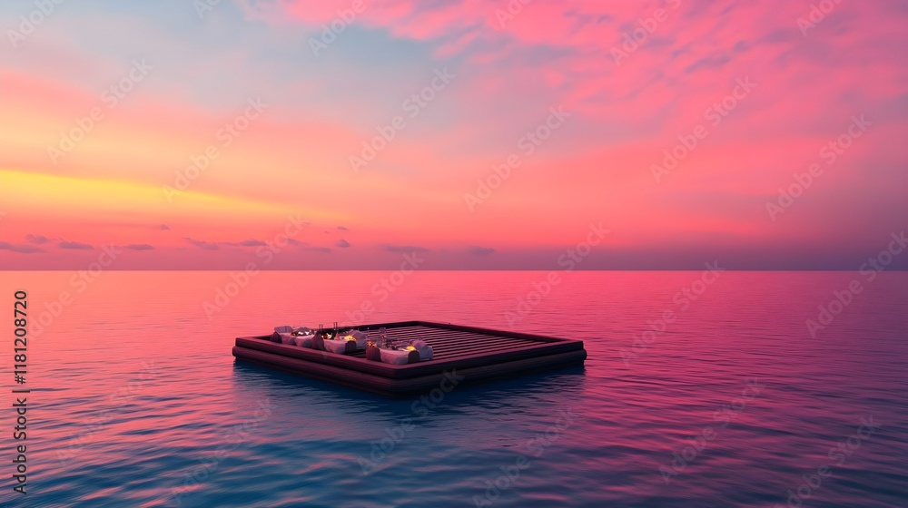 Naklejka premium romantic ocean sunset dinner float - pink/purple color palettes