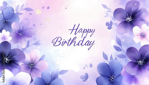 Lovely Purple Flowers Happy Birthday Card Design