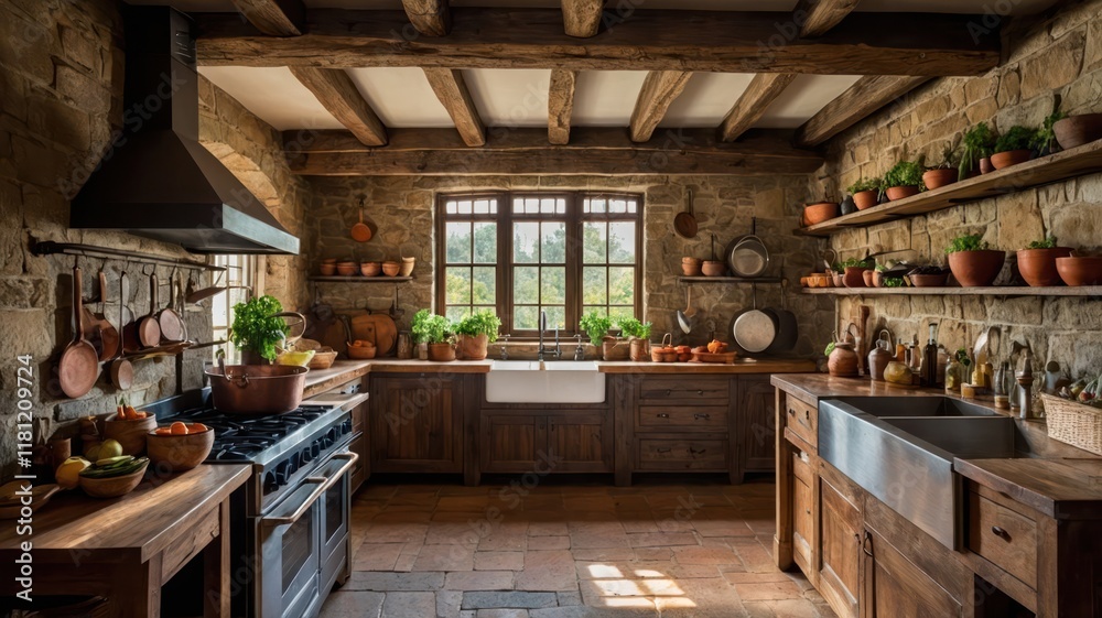 cozy rustic kitchen with wooden beams cozy rustic kitchen with wooden beams