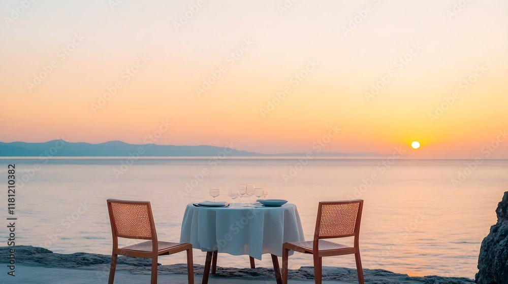 Fototapeta premium romantic sunset dinner by the sea - romantic escapes