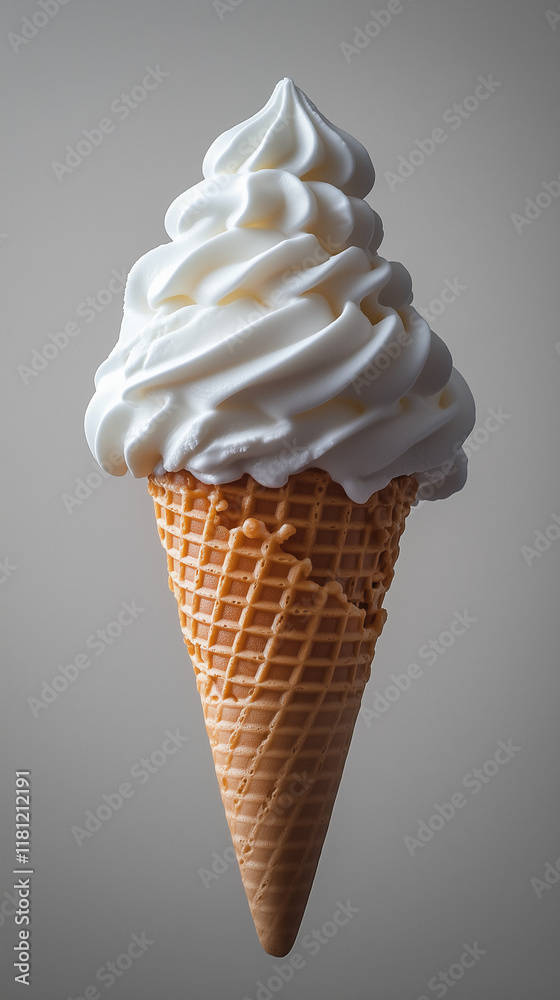 Ice Cream Cone Vertical Image Clean Gray Background Center Ice Cream Cone Vertical Image Clean Gray Background Center