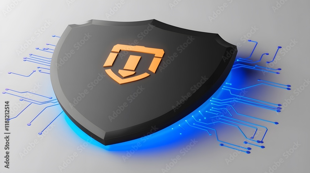 Obraz premium Cybersecurity shield icon digital space graphic design high-tech environment close-up view security concept