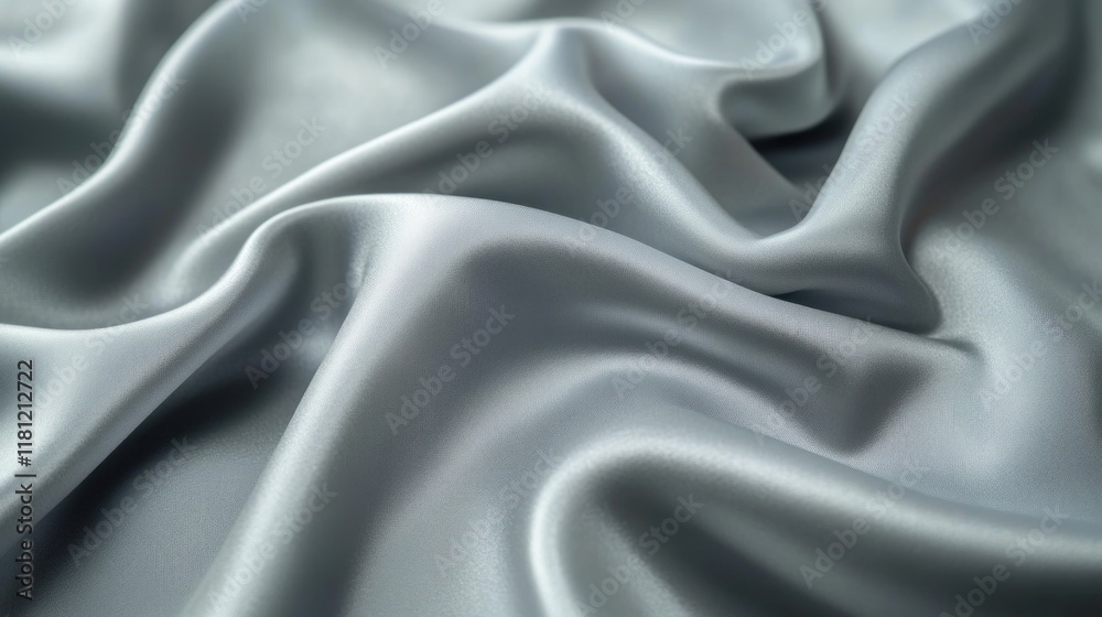 Fototapeta premium Close-up of elegant silver fabric with soft, flowing drapes and folds.