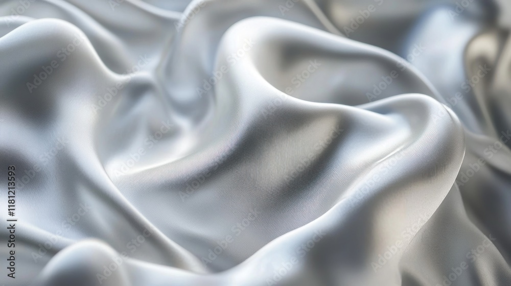 Obraz premium Abstract close-up of flowing, silver fabric with soft folds and subtle light reflections.