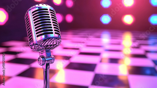 Retro Microphone Stage Spotlight Concert Nightclub