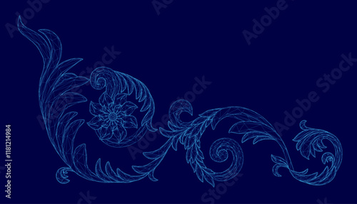 Blue image of a flower with a blue background. The flower is very detailed and has a lot of texture