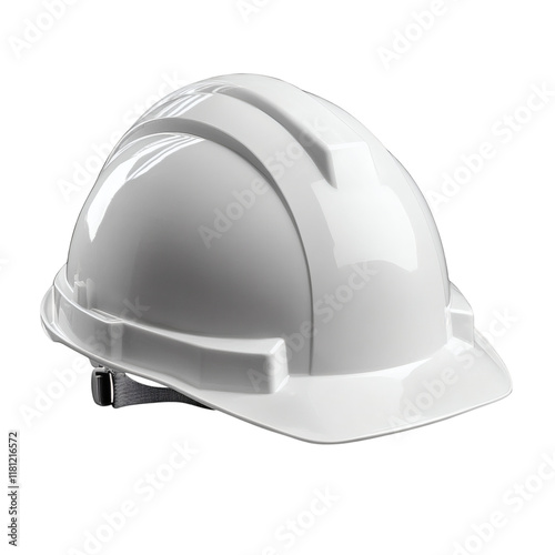 Side view of A new white safety helmet isolated on white transparent background